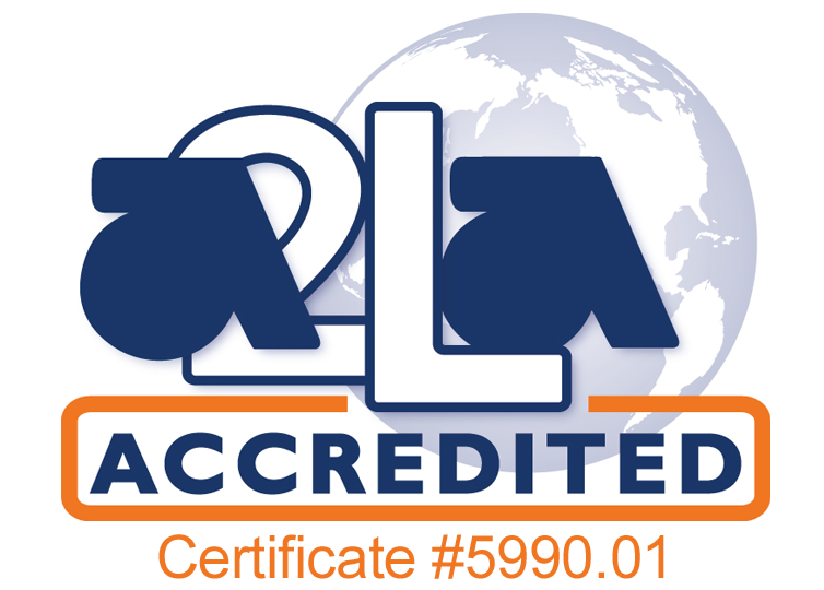 The logo of American Association for Laboratory Accreditation, Certificate Number 5990.01