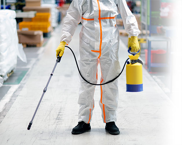 A photo demonstrating a technician treating environment